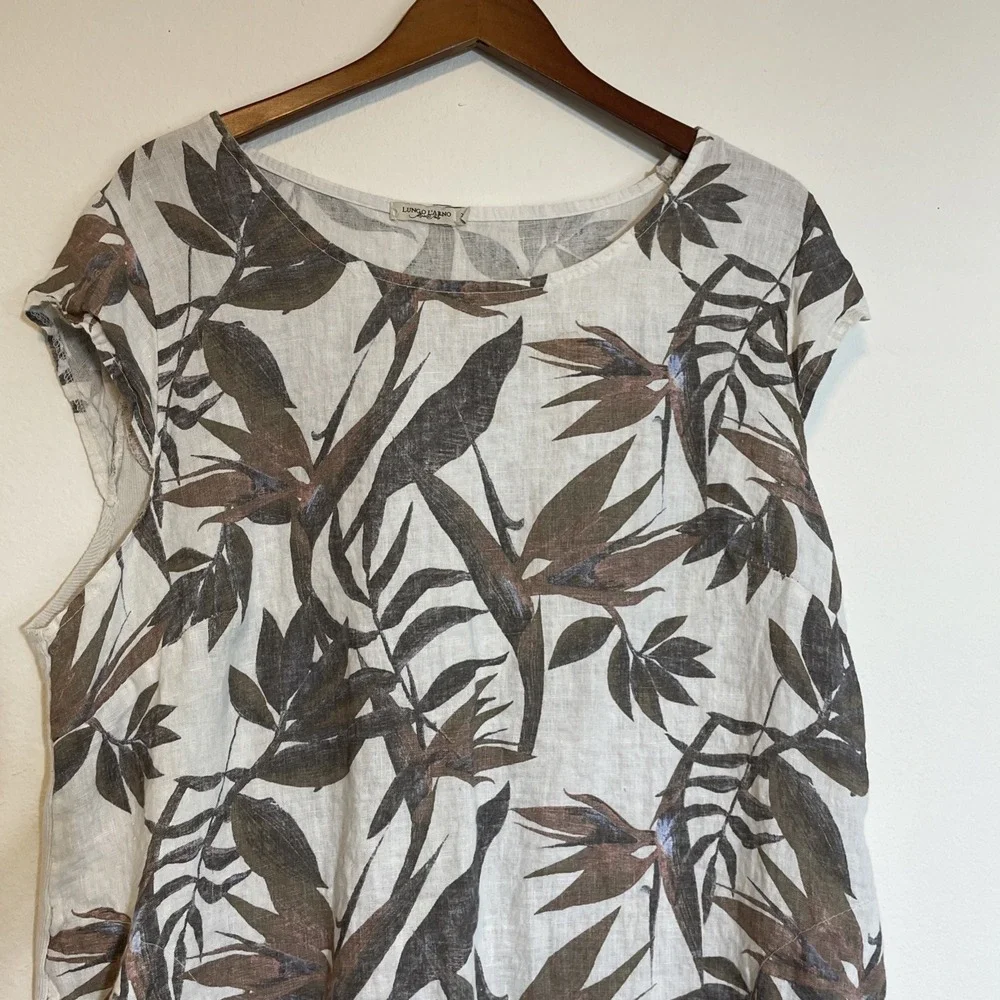 Lungo L'Arno Shirt Dress Womens 2X Floral 100% Linen Italy Made Pockets Lagenloo